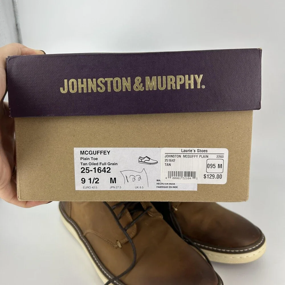 Johnston & Murphy Shoes Mens Size 9.5 Brown McGuffey Plain Toe Leather Casual